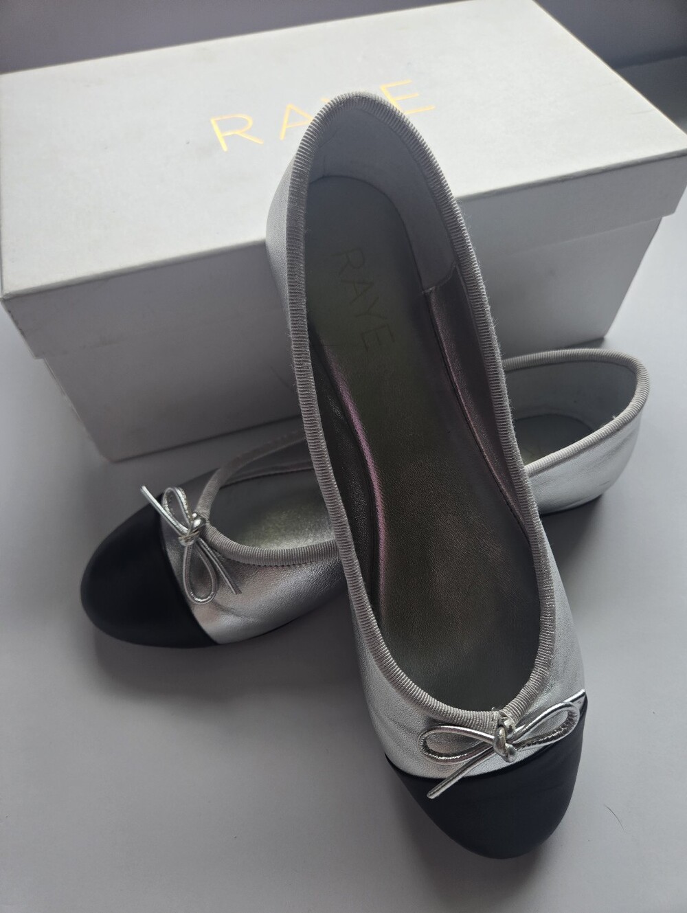 Silver and Black Women's Ballet Flats with Bow